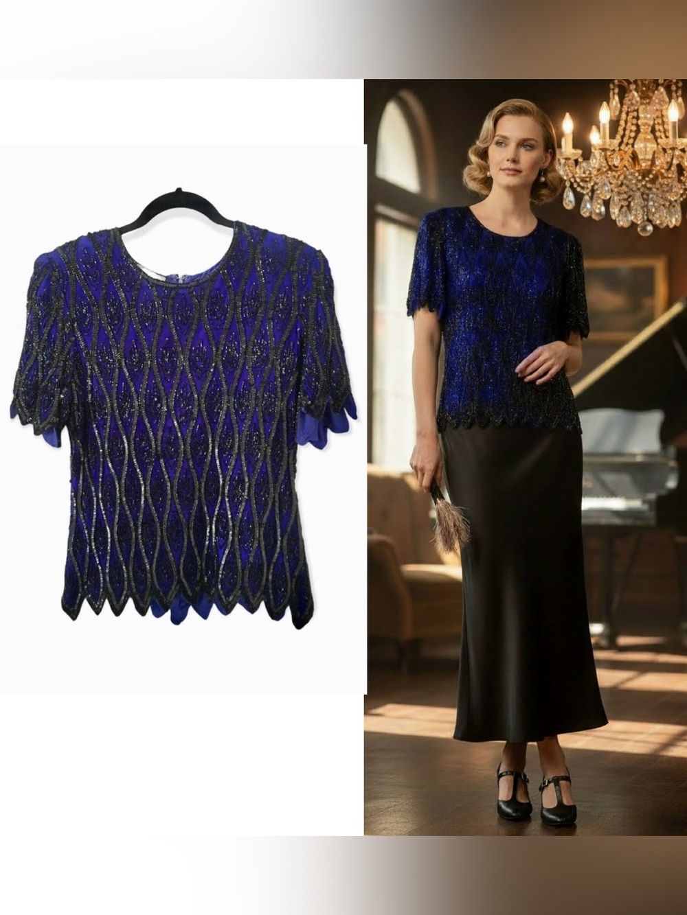 VTG Stenay 90s Sequined Classic Purple Blouse Top Size L (fits S/M)